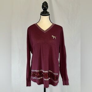 PINK • Burgundy Long Sleeve Tee Spirit Jersey • Size S
